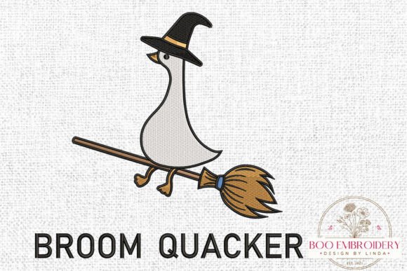 Broom Quacker Duck: A Halloween Embroidery Charm