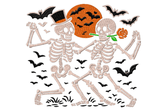 Evaluating the Dancing Skeleton Couple Embroidery Design