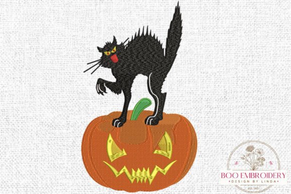 Testing a Black Cat Pumpkin Embroidery Design for Gifts